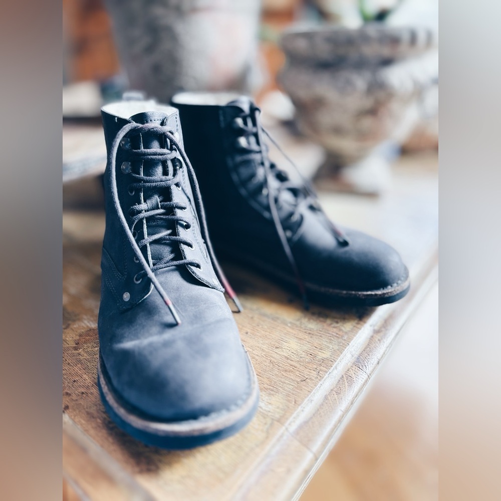 Birkenstock Graphite Suede Combat Boots | Shearling Lined | Size 41